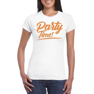 Bellatio Decorations Verkleed T-shirt voor dames - party time - wit - oranje glitter - carnaval