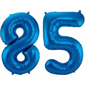 Cijfer ballonnen opblaas - Verjaardag versiering 85 jaar - 85 cm blauw