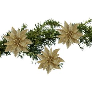 House of Seasons Kerstboom bloemen op clip - 6x - goud - kunststof