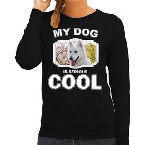 Honden liefhebber trui / sweater Witte herder my dog is serious cool zwart voor dames