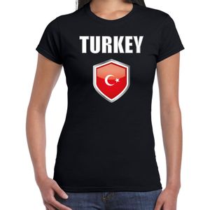 Turkije fun/ supporter t-shirt dames met Turkse vlag in vlaggenschild