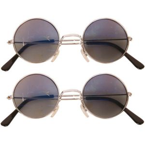 2x stuks Hippie Flower Power Sixties ronde glazen zonnebril antraciet