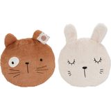 Dieren sierkussens - set 2x - kinderkamer - konijn/kat - 30 cm - polyester