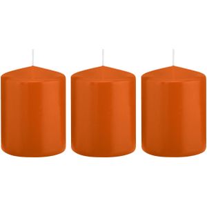 3x Oranje cilinderkaarsen/stompkaarsen 6 x 8 cm 29 branduren - Geurloze kaarsen oranje - Woondecoraties