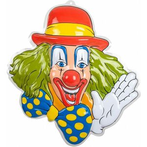 Carnaval/party decoratie bord - Clown hoofd - wand/muur versiering - 50 x 50 cm - plastic