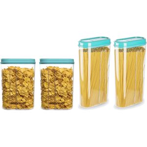 Plasticforte Voedselcontainers set - 4 stuks - blauw - 2350ml en 1500ml - kunststof - voorraadpot