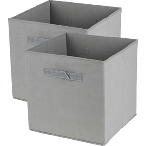 Urban Living Opbergmand/kastmand Square Box - 3x - karton/kunststof - 29 liter - betongrijs - 31 x 31 x 31 cm