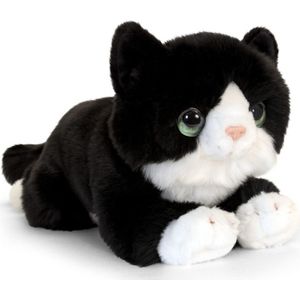Keel Toys pluche zwart/witte kat/poes katten knuffel 30 cm - katten knuffeldieren - Speelgoed voor kinderen