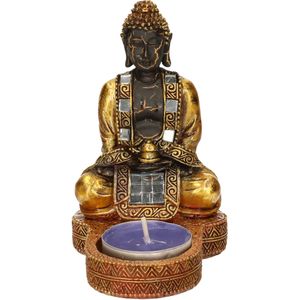 Indische boeddha theelichthouder goud/zwart 12 cm - Waxinelichthouders