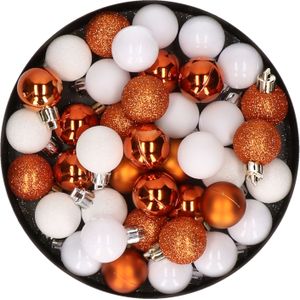 Set van 40x stuks kunststof kerstballen mix wit en oranje 3 cm