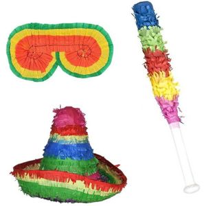 Verjaardag Pinata Sombrero van 40 cm set met stok en masker