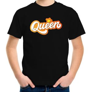 Koningsdag shirt zwart voor kinderen/ meisjes - Queen met kroon
