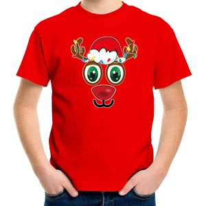 Bellatio Decorations kerst t-shirt voor kinderen - Rudolf gezicht - rendier - rood