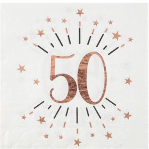 Santex Verjaardag feest servetten leeftijd - 10x - 50 jaar - rose goud - 33 x 33 cm