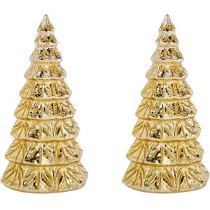2x stuks led kaarsen kerstboom kaars goud D9 x H19 cm