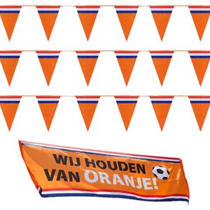 Bellatio decorations - Oranje Holland vlaggenlijnen set met grote banier vlag