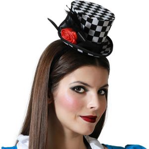 Atosa Verkleed diadeem mini hoedje - zwart/wit - meisjes/dames - Clown thema