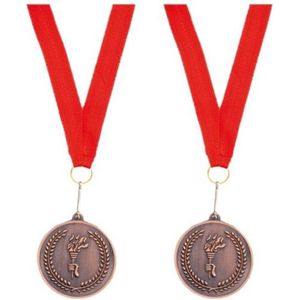 4x stuks medaille brons derde prijs aan rood lint