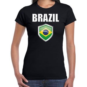 Brazilie fun/ supporter t-shirt dames met Braziliaanse vlag in vlaggenschild