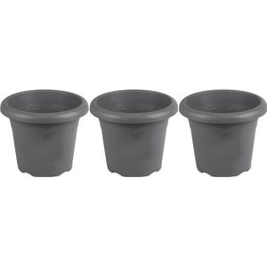 3x Rond grijs plantenbakje/bloemenbakje/bloempotje Flori 35 cm kunststof/plastic