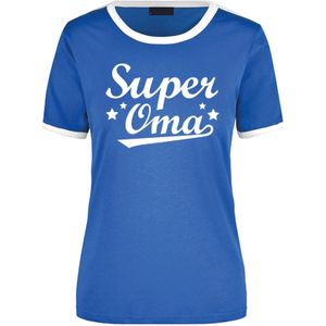 Super oma cadeau ringer t-shirt blauw met witte randjes voor dames - Verjaardag cadeau