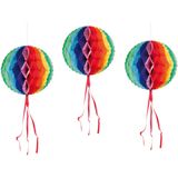 Set van 15x stuks hangende decoratie bol/bal in regenboog kleuren dia 30 cm