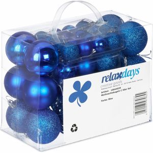 Relaxdays kerstballen - 50x st - donkerblauw - 3, 4 en 6 cm - kunststof