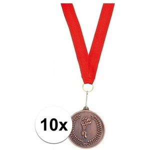 10x Medailles brons derde prijs aan rood lint