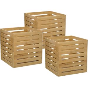 5Five Fruitkisten opslagbox - 3x - open structuur - lichtbruin - hout - L31 x B31 x H31 cm