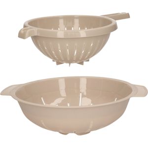 Plasticforte Keuken vergieten/zeef - set 2x - kunststof - beige - dia 23 en 25 cm