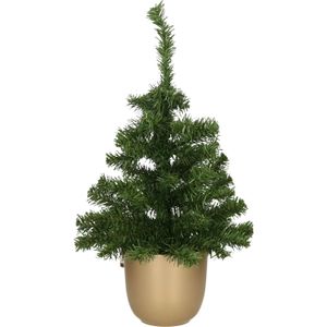 Kunst kerstboom/kunstboompje groen in gouden pot H60 cm