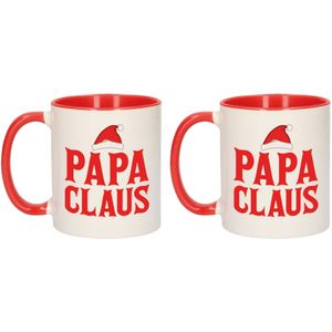 Set van 2x stuks papa Claus mokken/bekers kerstcadeau vader rood Kerstmis 300 ml