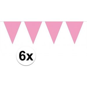 6x vlaggenlijnen baby roze kleurig 10 m