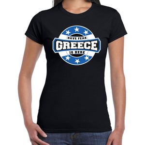 Have fear Greece / Griekenland is here supporter shirt / kleding met sterren embleem zwart voor dames