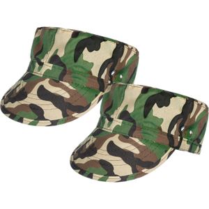 Boland Carnaval verkleed Soldaten hoed/cap - 2x - camouflage groen - volwassenen - Militairen/leger thema