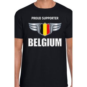 Belgie landen shirt zwart met Proud supporter Belgium songfestival bedrukking voor heren