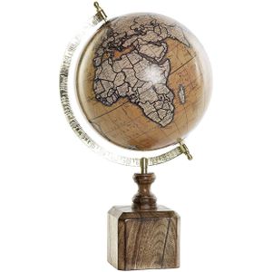 Decoratie wereldbol/globe bruin/goud op mango houten voet 40 x 22 cm
