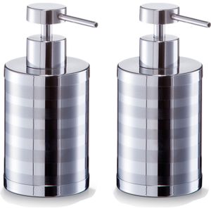 Zeller zeeppompje/dispenser - 2x stuks - edelstaal/rvs - streep motief - 15 cm