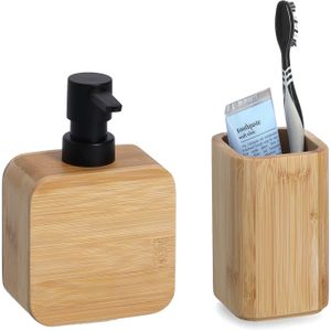 Zeller badkamer accessoires set 2-delig - bamboe hout - naturel