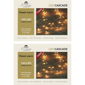 Set van 3x stuks cascade draadverlichting lichtsnoer met 160 lampjes warm wit met 8 lichtdraden