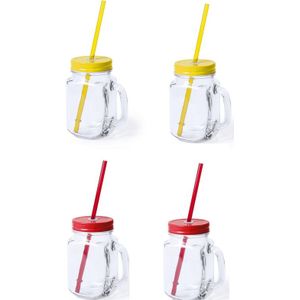 4x stuks drink potjes van glas Mason Jar geel/rood 500 ml