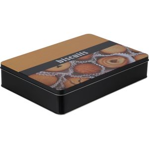 Excellent Houseware Koektrommel - biscuits - metaal - zwart/bruin - 26 x 19 x 5 cm - koekblik