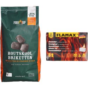 BBQ starterspakket - houtskool briketten 5 kilo - barbecue aanmaakblokjes 32x