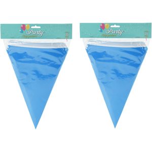 Party Vlaggenlijn - 2x - binnen/buiten - plastic - blauw - 600 cm - 25 vlaggetjes