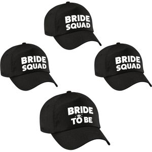Petjes vrijgezellenfeest vrouw - 1x Bride to Be zwart + 5x Bride Squad zwart