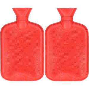 DID Warmwaterkruik - 2x - met rubberen hoes - rood - 2L - kruiken voor warme voeten/lichaam