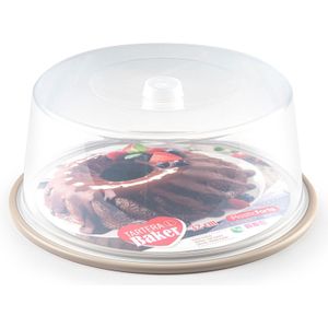 Ronde taart/gebak bewaardoos transparant 32 x 15 cm met taupe bodem - Taart bewaren/serveren in box/doos