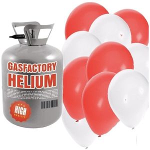 Bruiloft helium tankje met rood/witte ballonnen 50 stuks