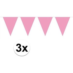 3x Mini vlaggetjeslijn slingers verjaardag baby roze
