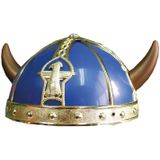 2x stuks gallier/Vikingen verkleed helm blauw met hoorns